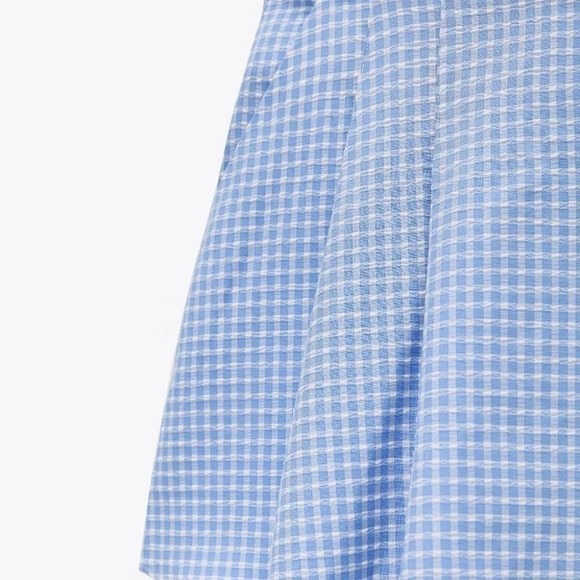 Zara Textured Gingham Split Skirt Blue White  Size Medium - Picture 4 of 9